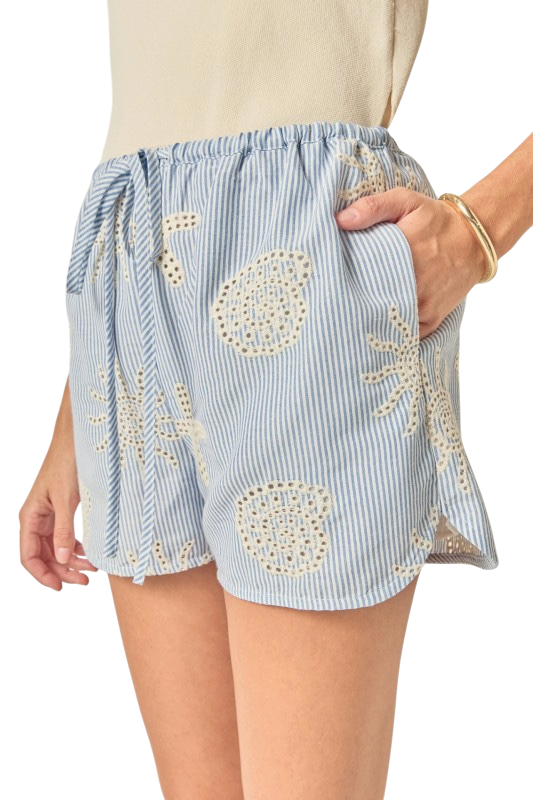 Striped Embroidery Detail Shorts