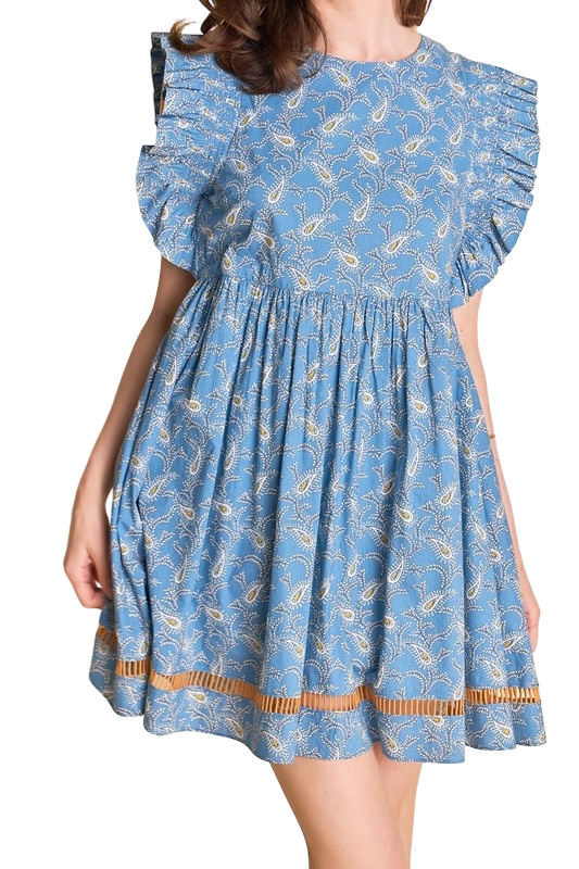 Paisley Ruffle Sleeve Mini