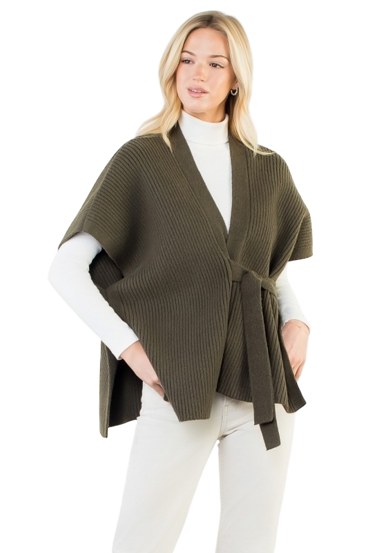 Sleeveless Knitted Cardigan - Olive