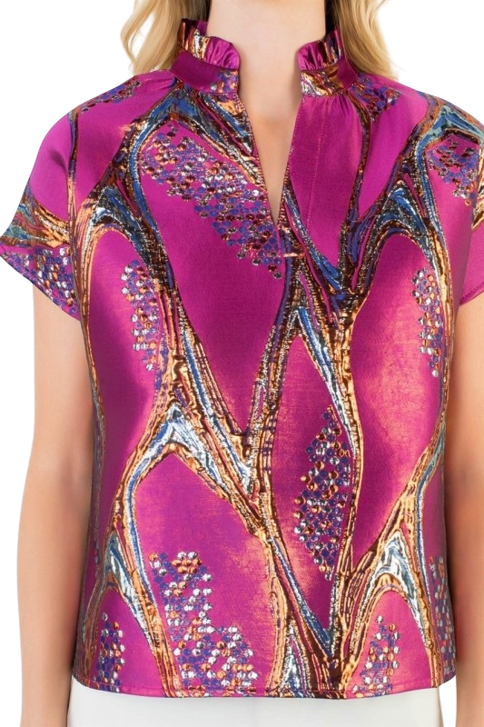 Abstract Magenta Jacquard Top