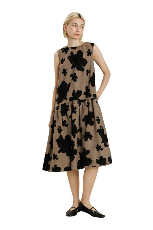 Drop Waist Jacquard Midi Dress