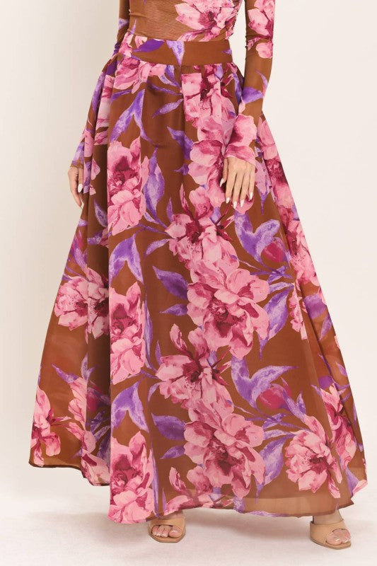 Brown & Pink Maxi Skirt