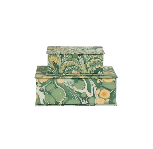 Marbled Keepsake Box Set - Green/Golden