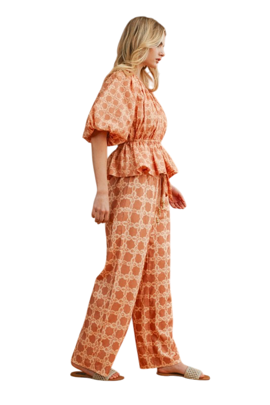 Geometric Belted Wide Leg Pants