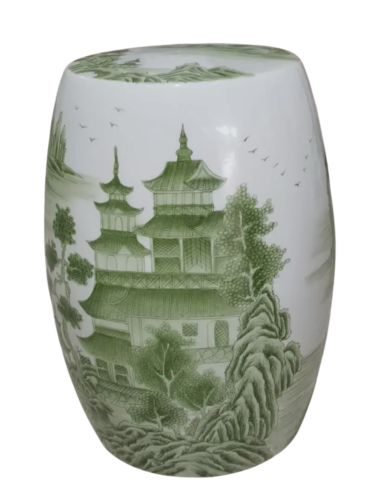 Green & White Pavillion Scene Garden Stool