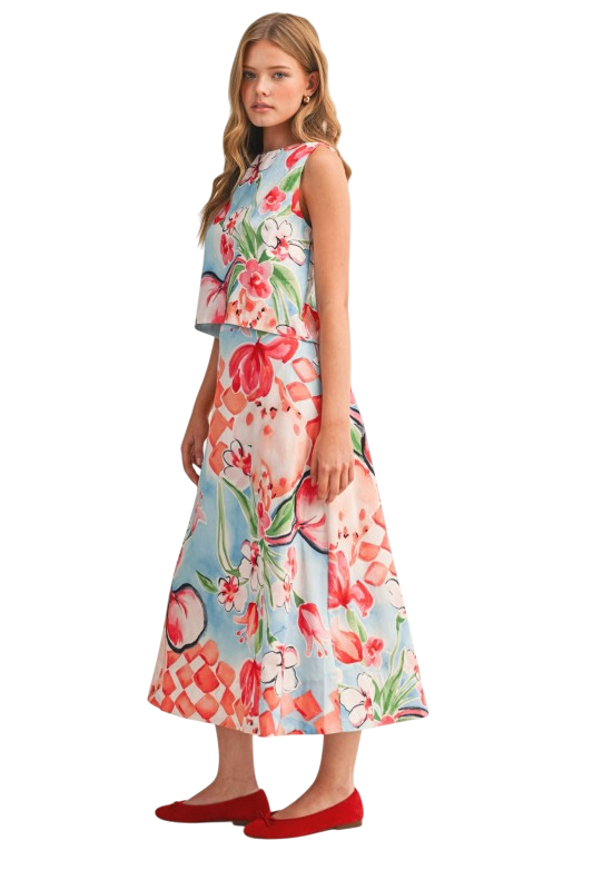 Floral Crop Tank and Midi Skirt Set