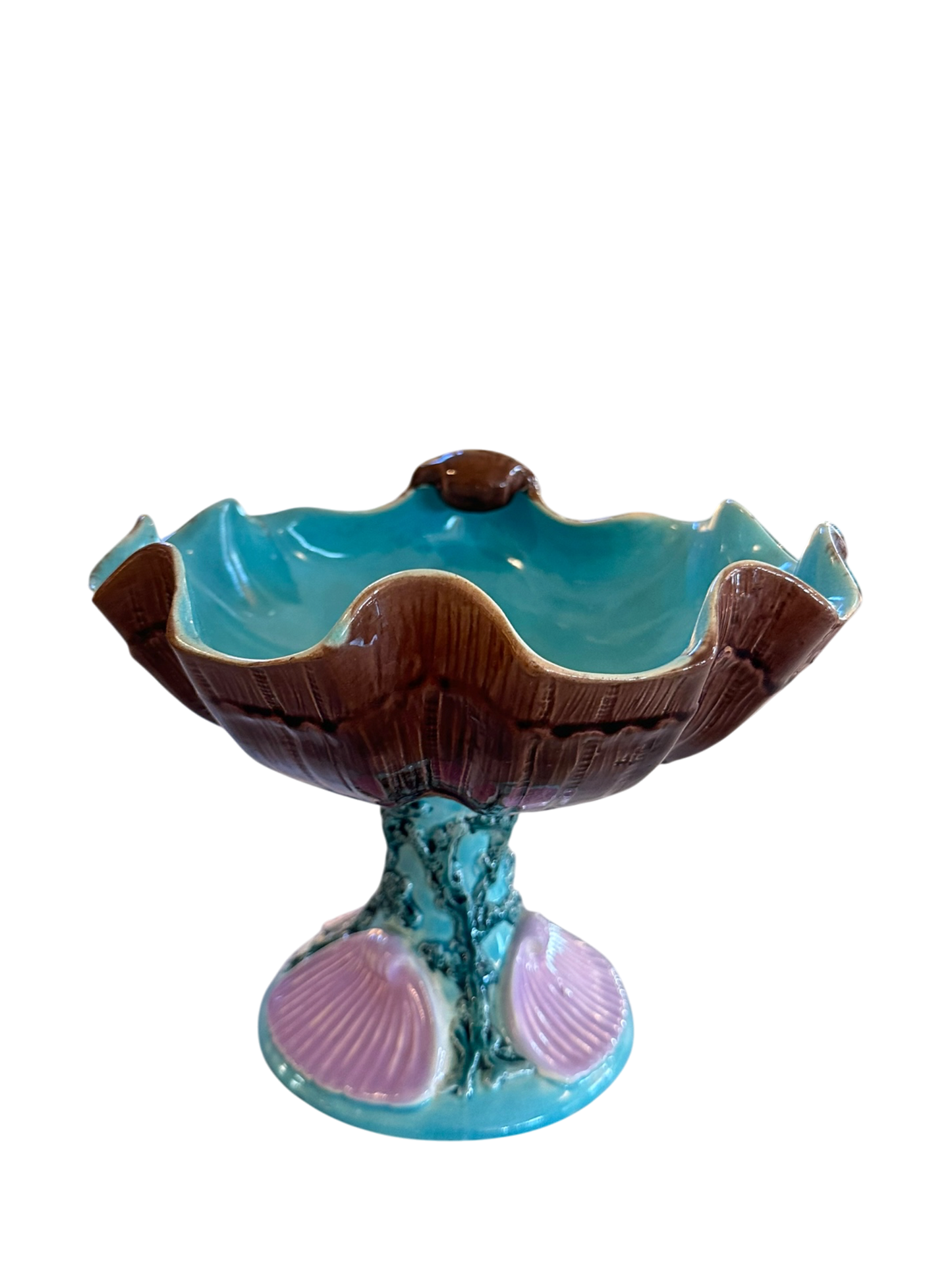Vintage Majolica Pedestal Shell Compote II