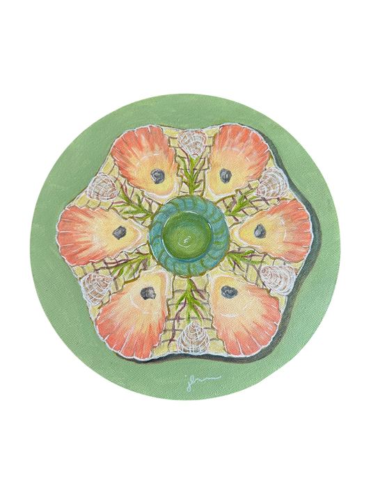 Jenn Leverett Art - Oyster Plate on Round Canvas