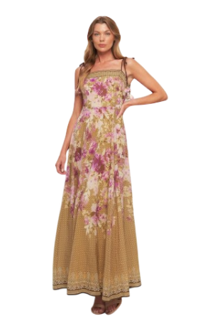 Autumn Bouquet Tie Shoulder Midi