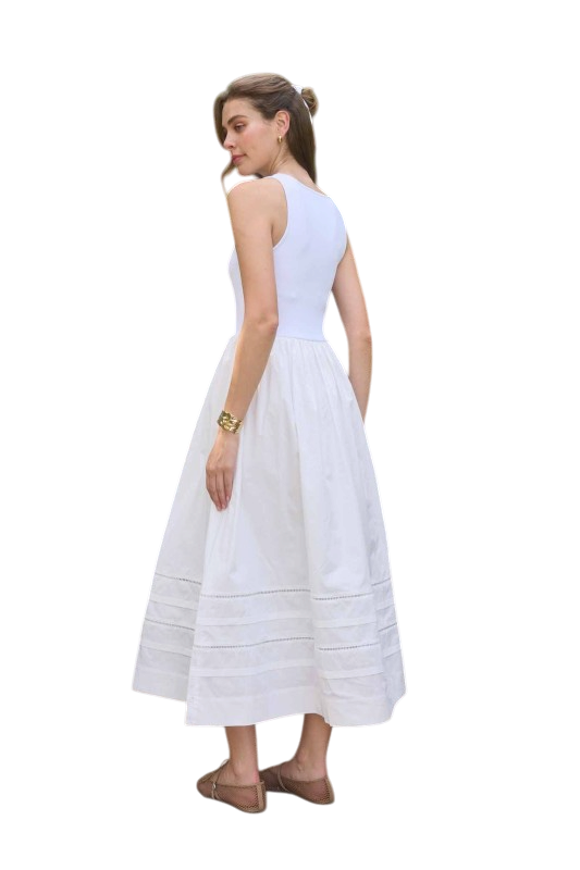 Sleeveless Mix Media Midi - Off White