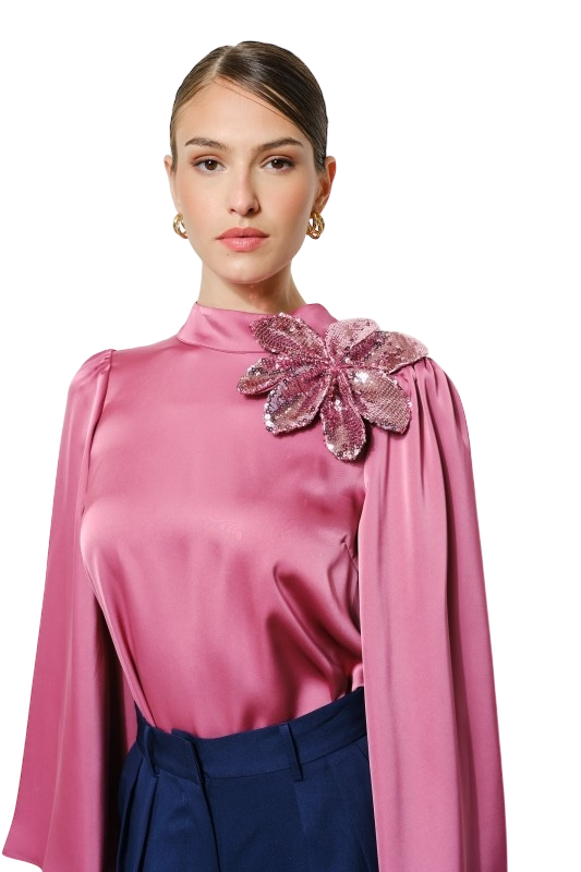 Sequin Flower Satin Blouse