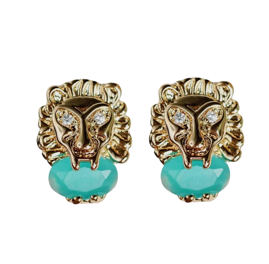 Turquoise and Gold Lion Studs