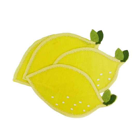 Lemon Shaped Cocktail Napkins, Set of 4