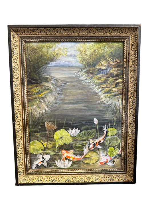 Jenn Leverett Art - Koi and Lotus in Stream