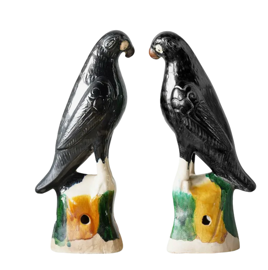 Pair of Hand-Painted Porcelain
Birds - Black