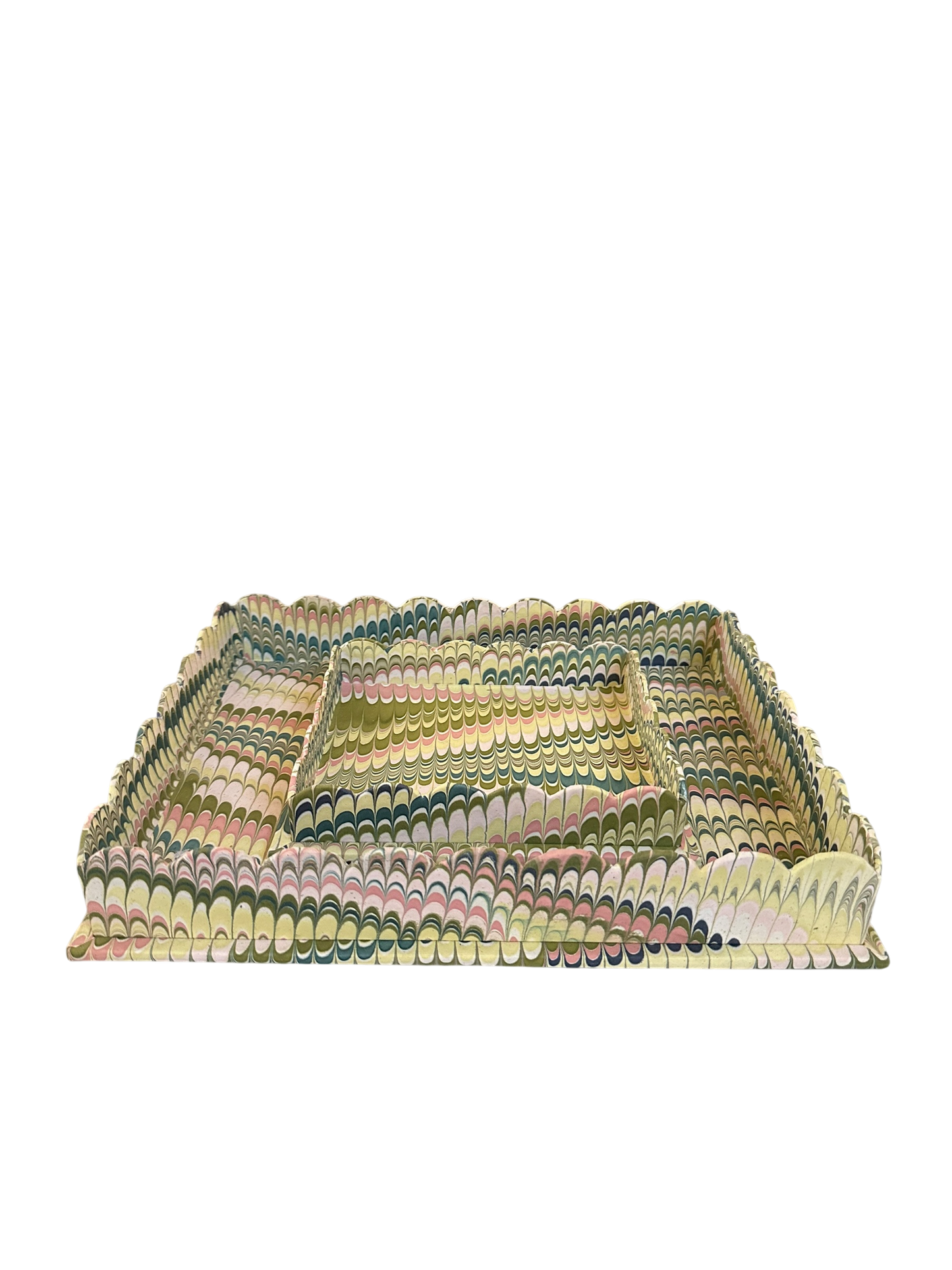 Marbled Scalloped Tray Set - Moss Mountain