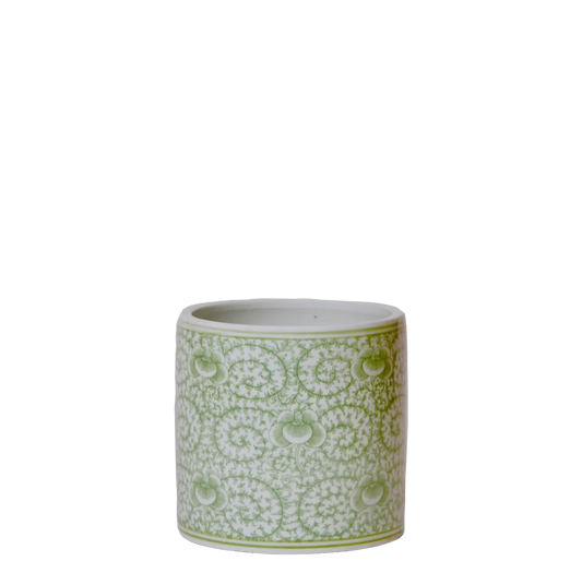 Green & White Porcelain Peony Cachepot