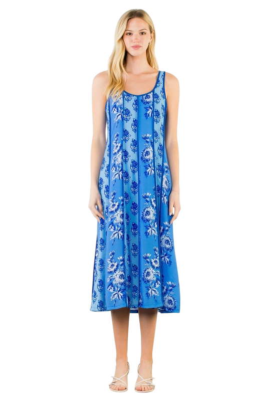 Blue Florals Scoop Neck Dress