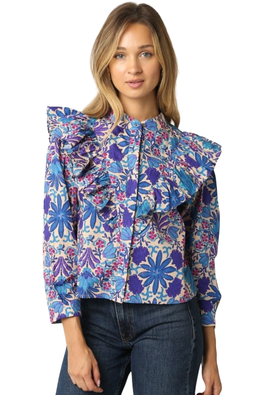 Center Yoke Floral Ruffle Shirt