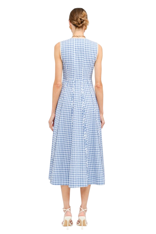 Scoop Neck Midi in Blue Gingham