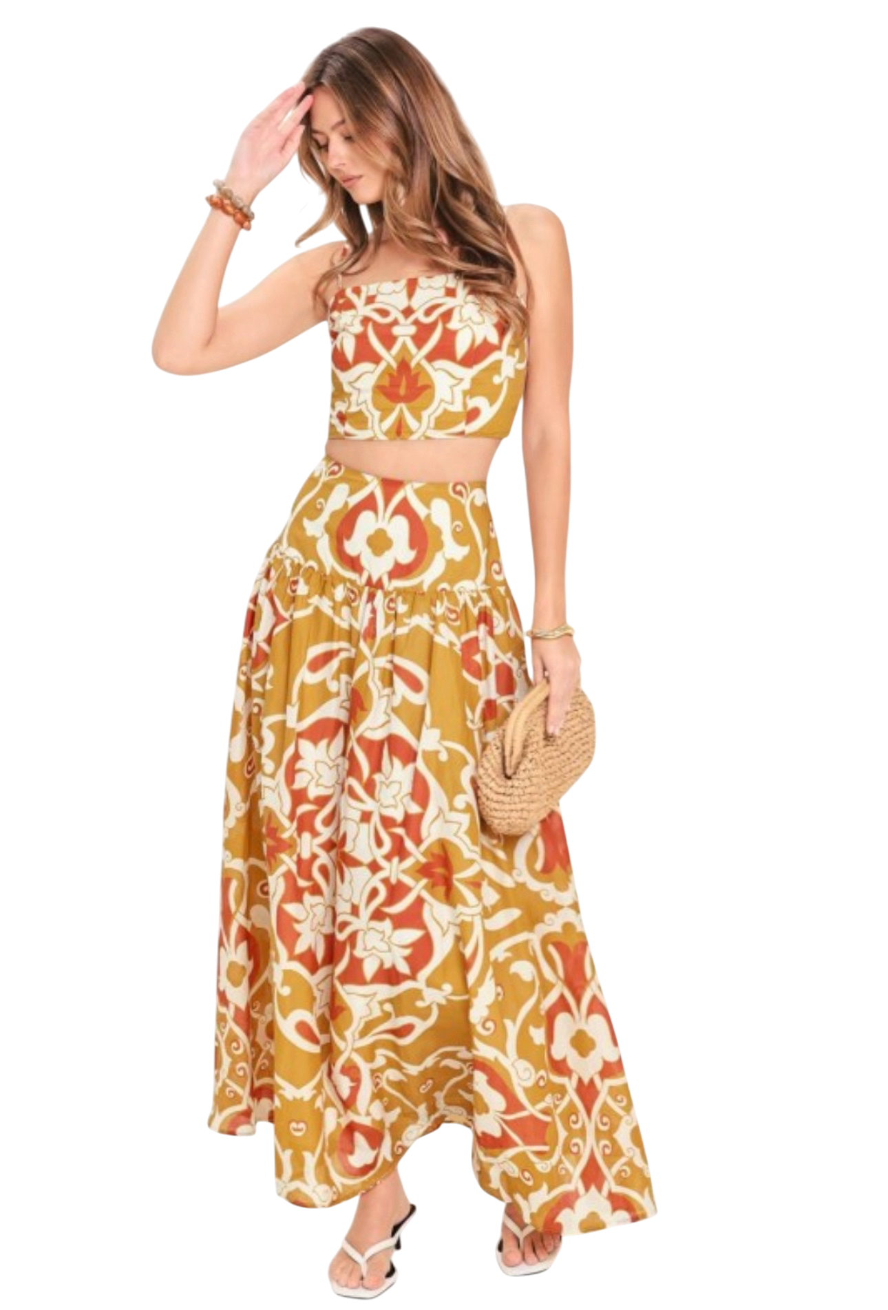 Geometric Floral Top & Skirt Set