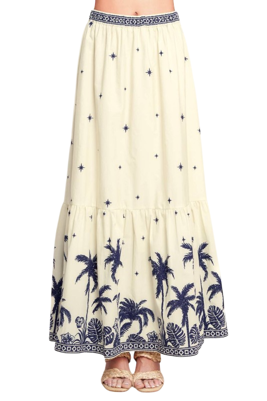 Navy Palms Midi Skirt