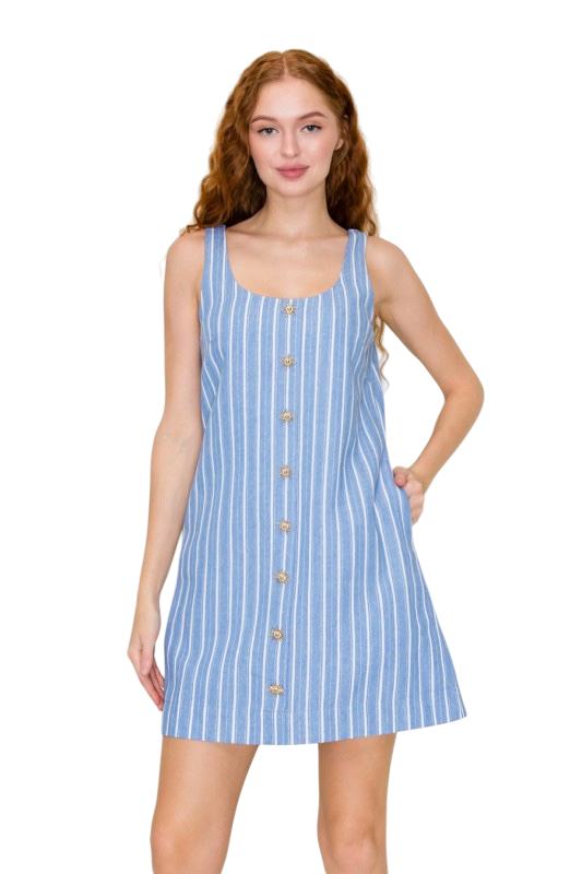 Gold Button Up Blue Stripe Mini