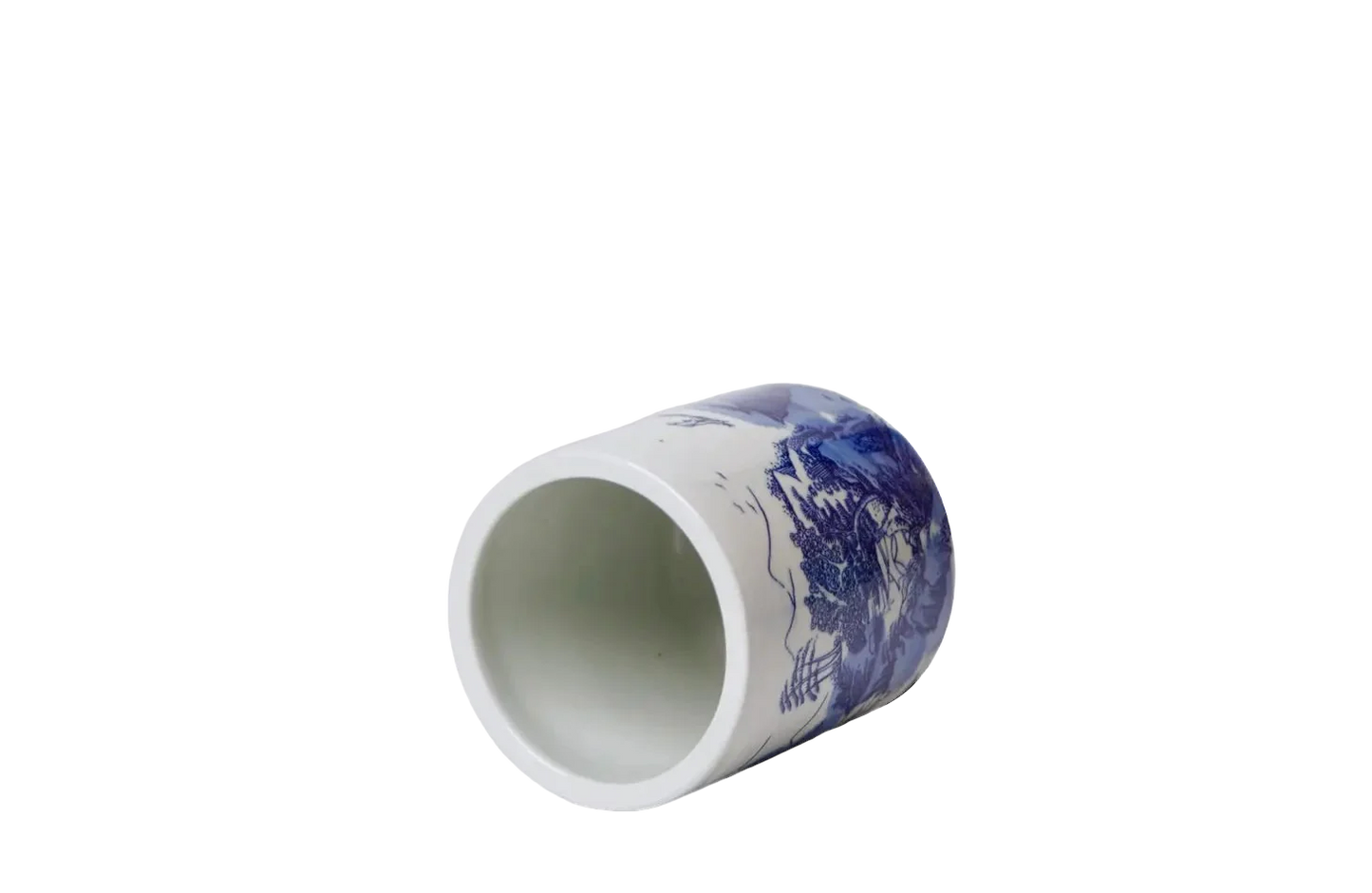 Tiny Blue and White Porcelain Landscape Cachepot