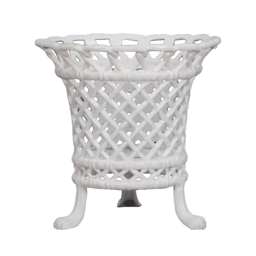 Round White Lattice Scalloped Planter with Lions Feet