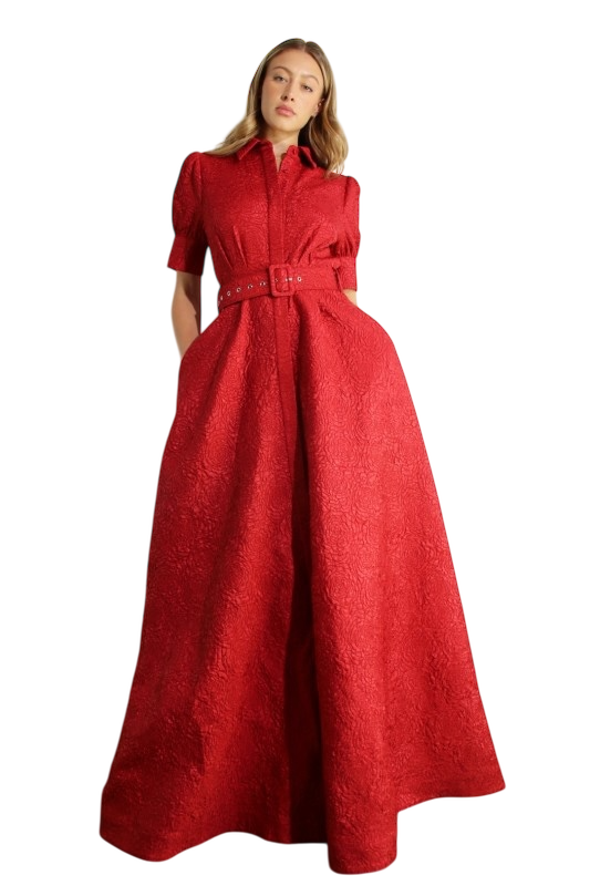 Red Embossed Maxi Dress