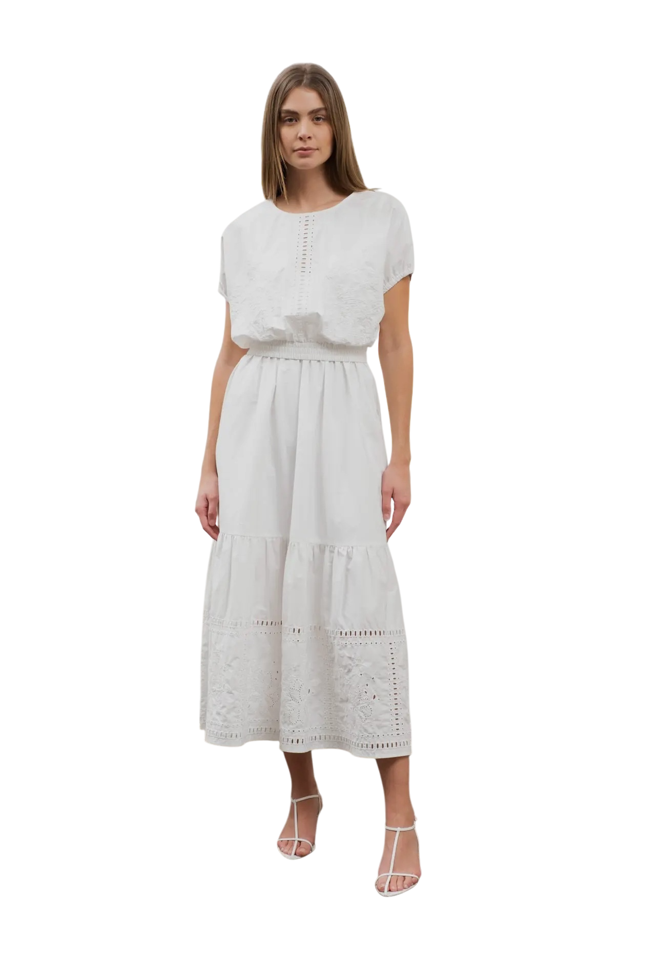 Eyelet Detail Skirt + Top Set in White