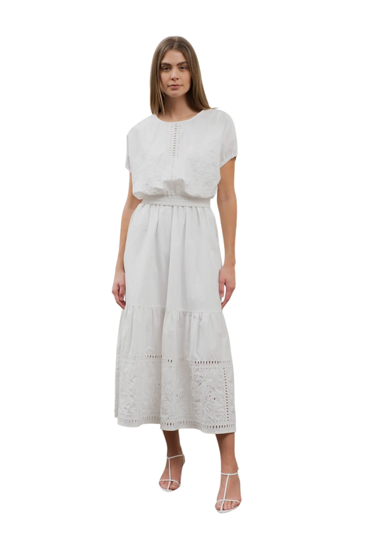 Eyelet Detail Skirt + Top Set in White