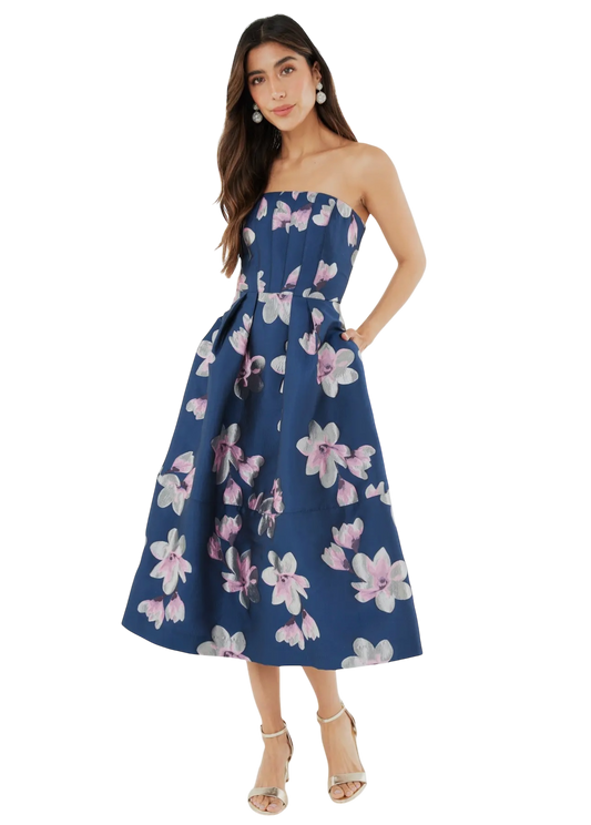 Catherine Dress Blue Plumeria