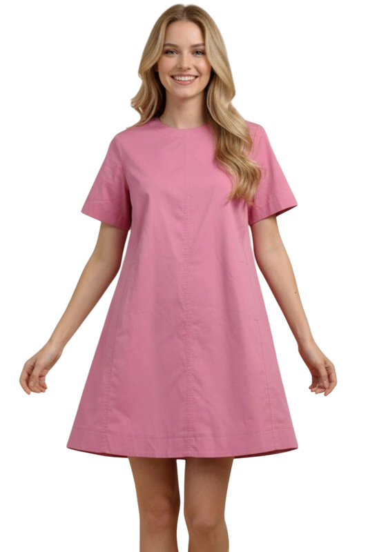 Poplin Tunic Mini Dress - Pink