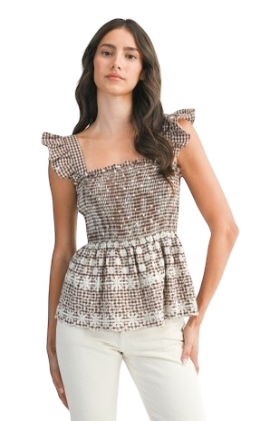 Gingham Smocked Peplum Top