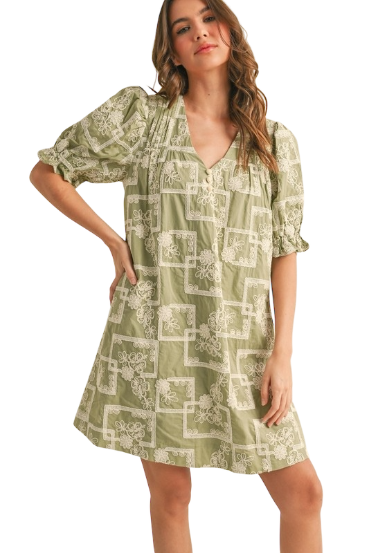 Floral Mini Shift in Olive