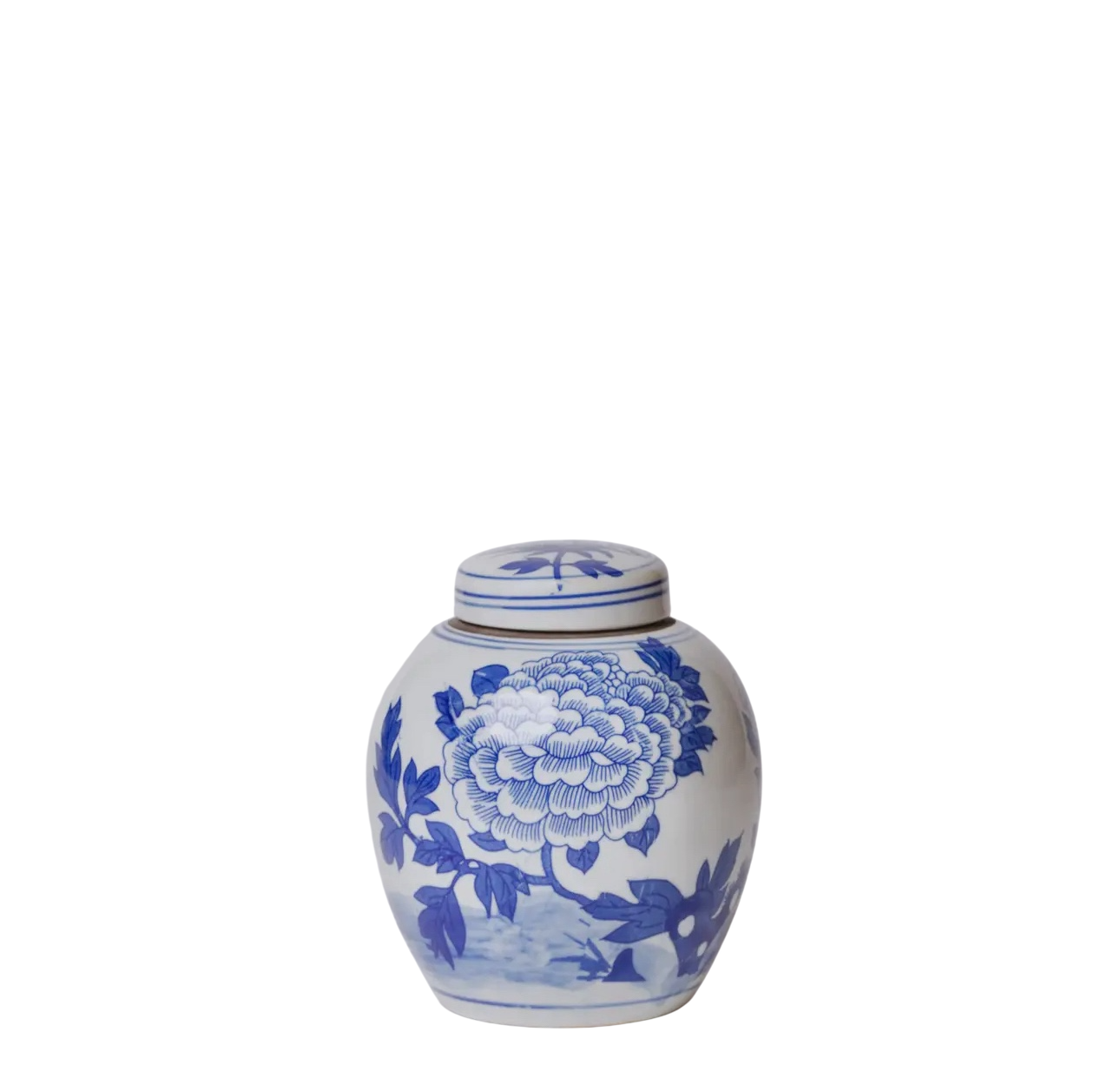 Blue & White Peony Round Jar