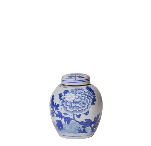 Blue & White Peony Round Jar