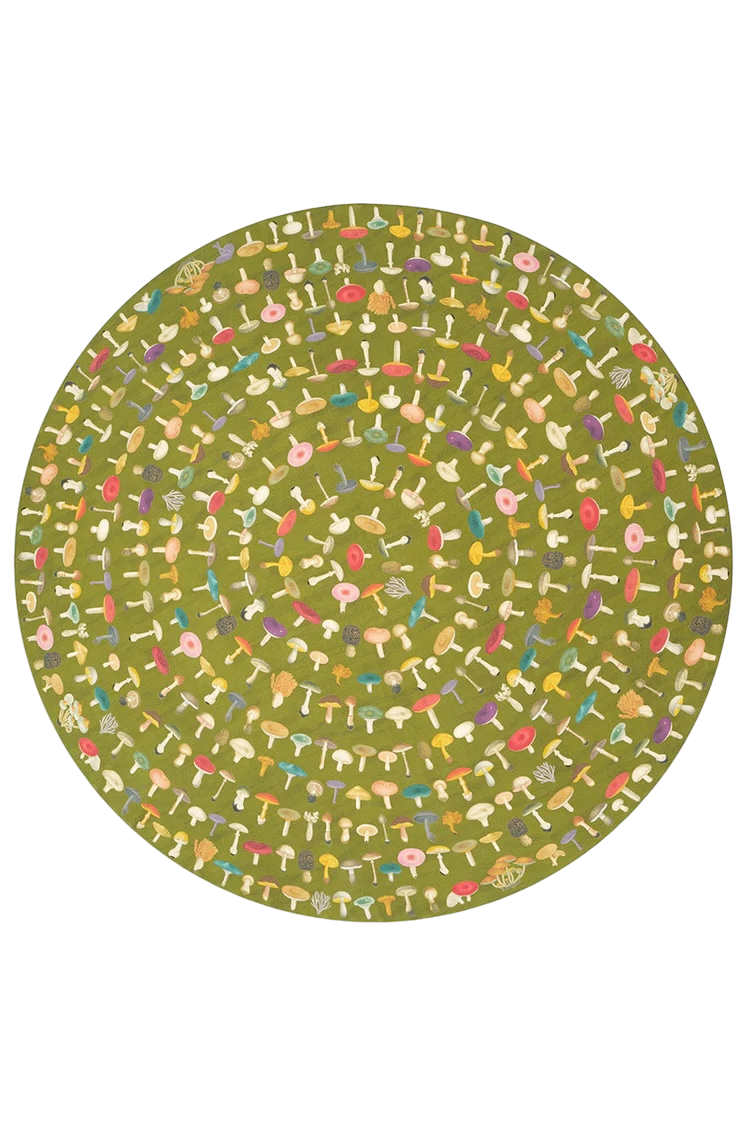 S&B x John Derian Green Fungi Round Linen Tablecloth