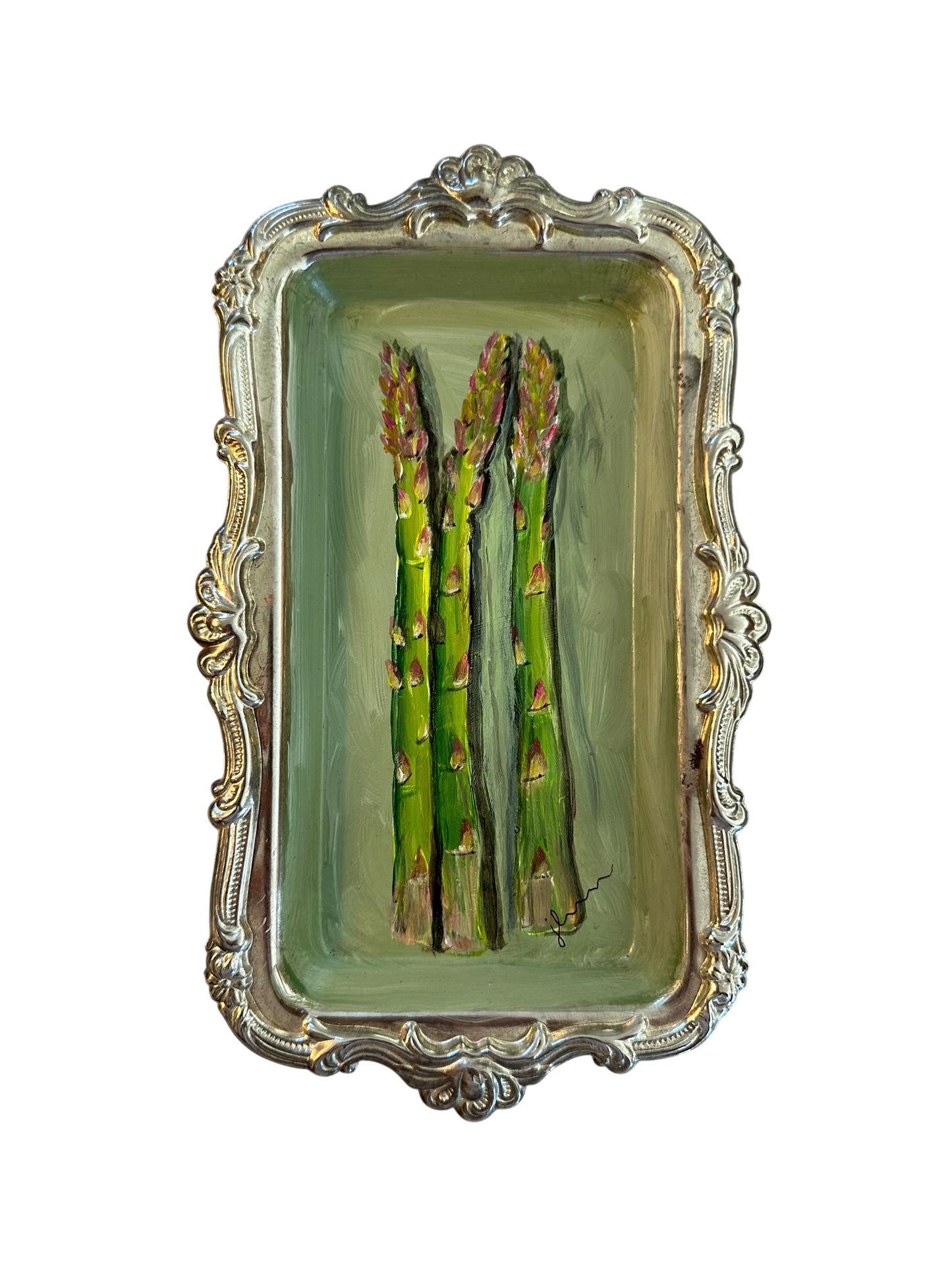 Jenn Leverett Art - Asparagus on Silver Tray II