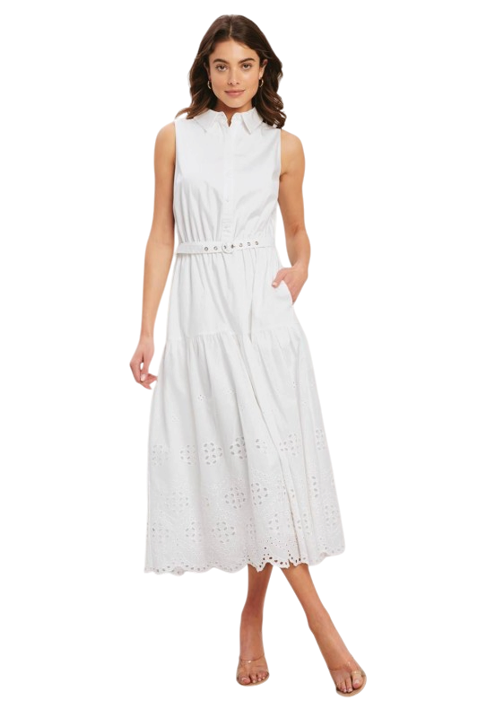 Scallop Hem Eyelet Shirt Dress