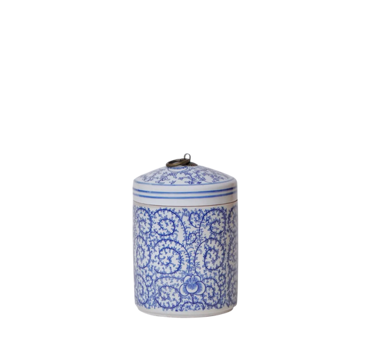 Blue & White Scrolling Peony Storage Jar