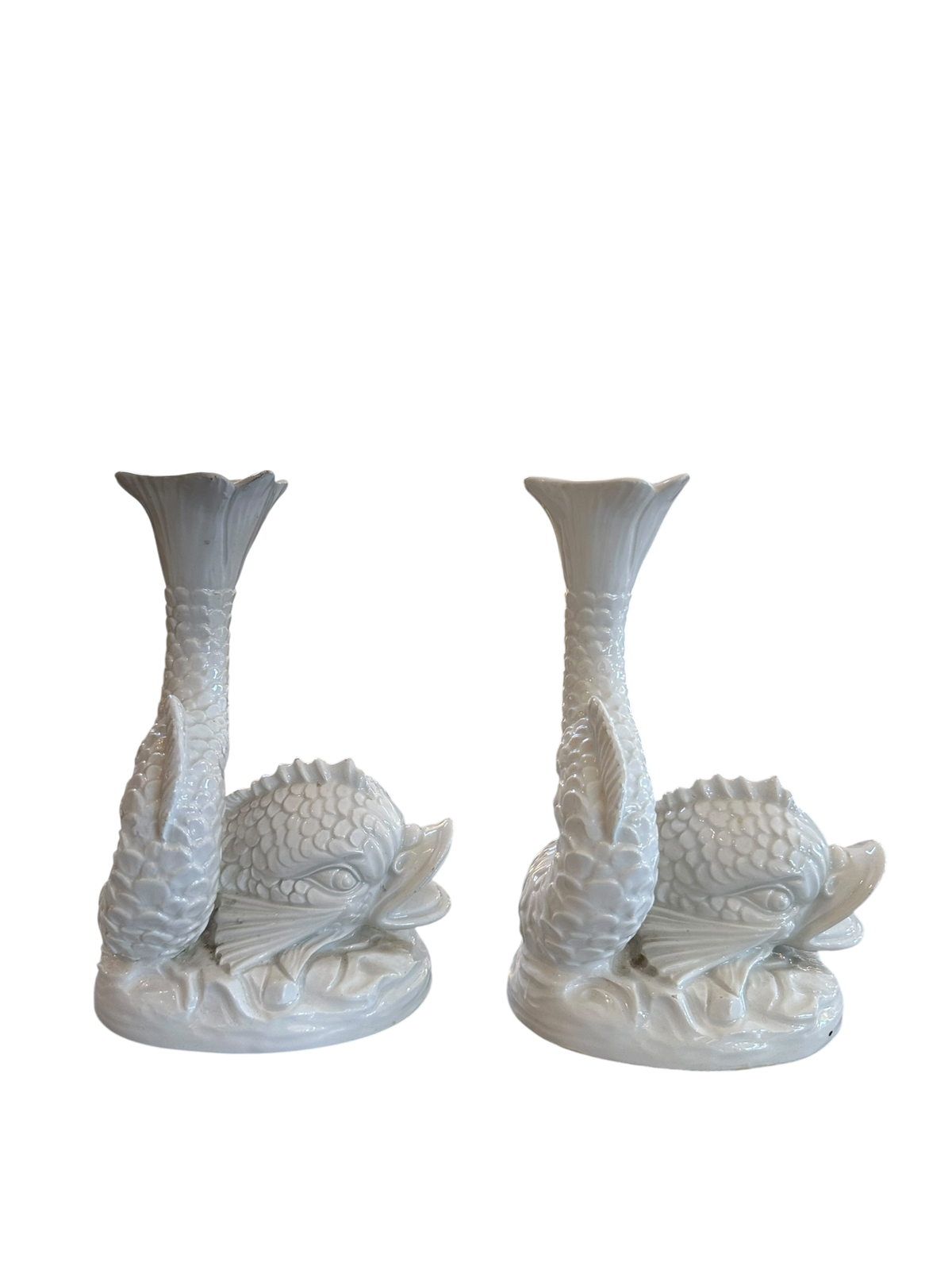 Vintage Porcelain Dolphin Candle Holder Pair