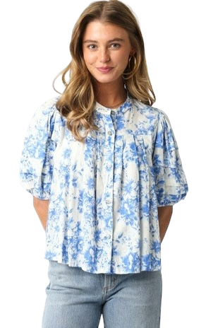 Blue & White Pintuck Top