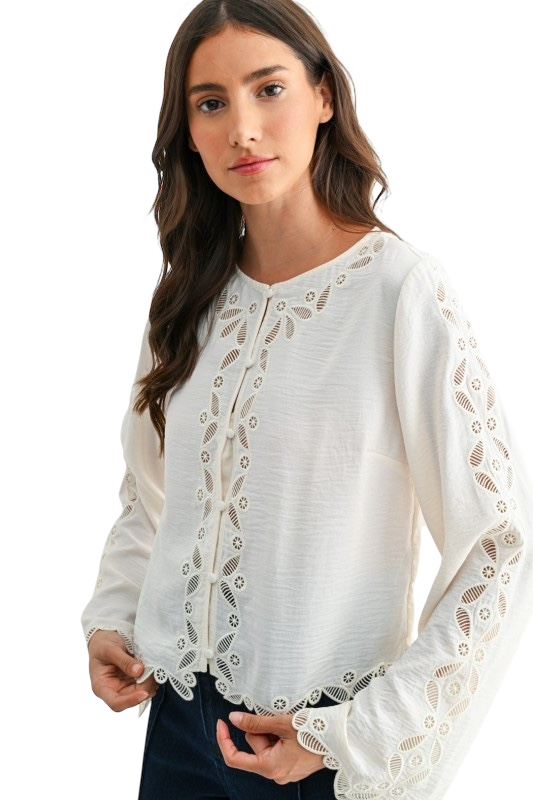 Ivory Embroidered Lace Blouse