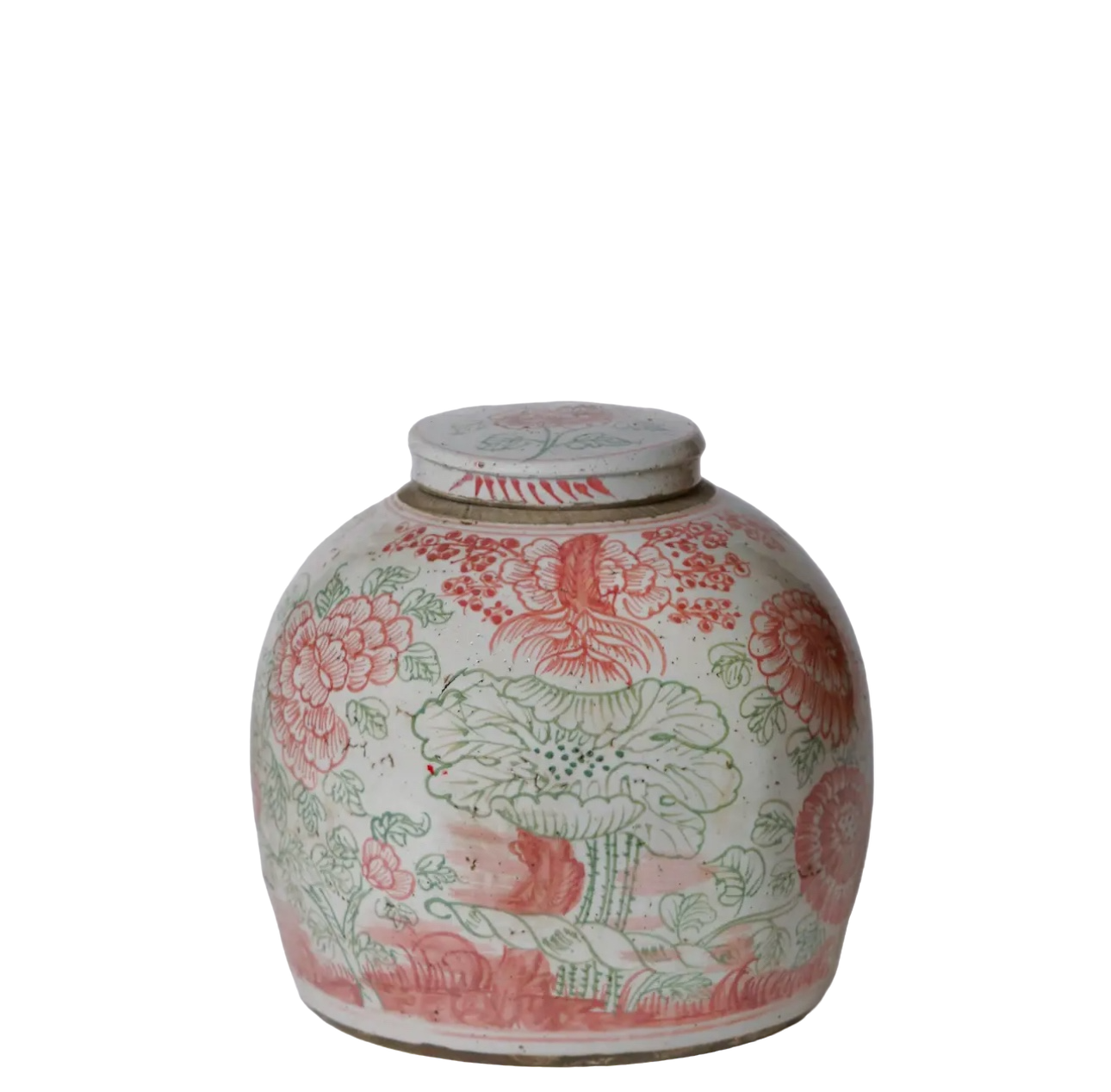 Pink and Green Rustic Floral Lidded Jar
