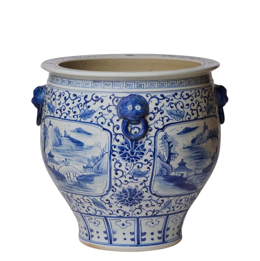 Blue & White Landscape Cartouche Planter