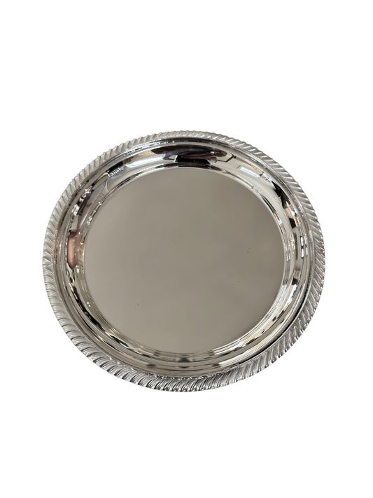 8” Round English Silver Plate Tray c. 1960