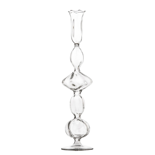 Clear Glass Candlestick w/ Flat Ball
