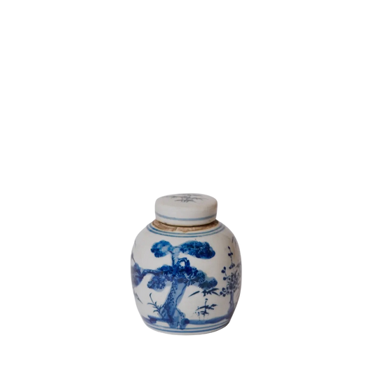 Blue & White Mini Three Friends Round Jar